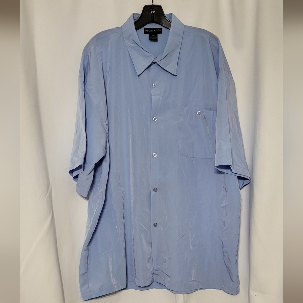 Oscar Misa Men's Blue Short Sleeve Button Up Dress Shirt Size 5XL